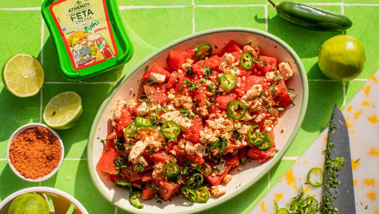 Watermelon Tajín Crumbled Feta Cheese Salad