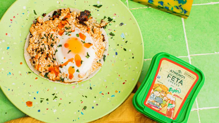 Fried Feta Eggs with Tajín Crumbled Feta Cheese