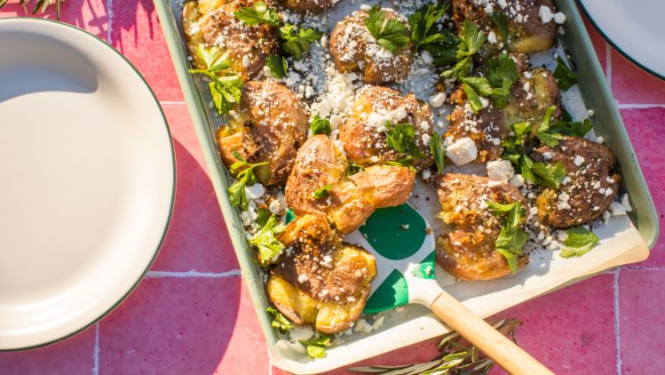 Crispy Feta Smashed Potatoes