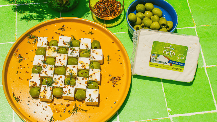 Feta &amp; Mezzetta Olives Checkerboard Platter