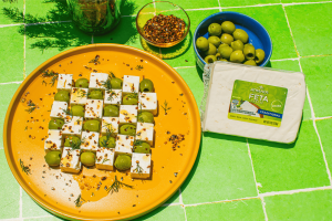 Athenos Traditional Chunk Feta & Mezzetta Olives Checkerboard Platter